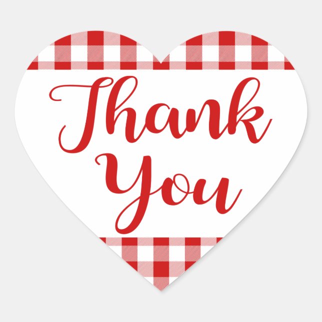 Gingham Thank You Red And White Check Plaid Heart Heart Sticker (Front)