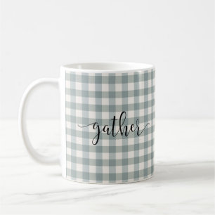 Gingham Typography Plaid Script “Gather” Country Coffee Mug