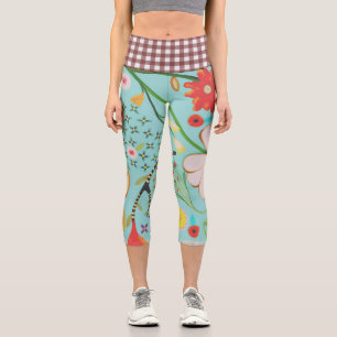 Gingham waist green flora Capri Leggings