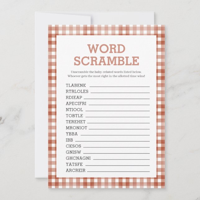 Gingham Watercolor Baby Shower Game Card (Back)