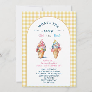 Gingham Watercolor Pastel Ice Cream Gender Reveal Invitation