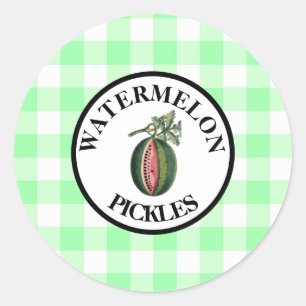 Gingham Watermelon Pickles Classic Round Sticker