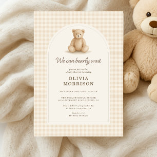 Gingham We Can Bearly Wait Baby Shower Invitation