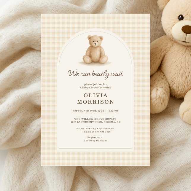 Gingham We Can Bearly Wait Baby Shower Invitation (Creator Uploaded)