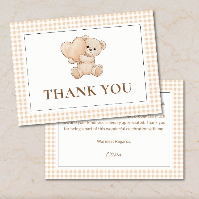 Gingham we can bearly wait baby shower, teddy bear thank you card (Creator Uploaded)