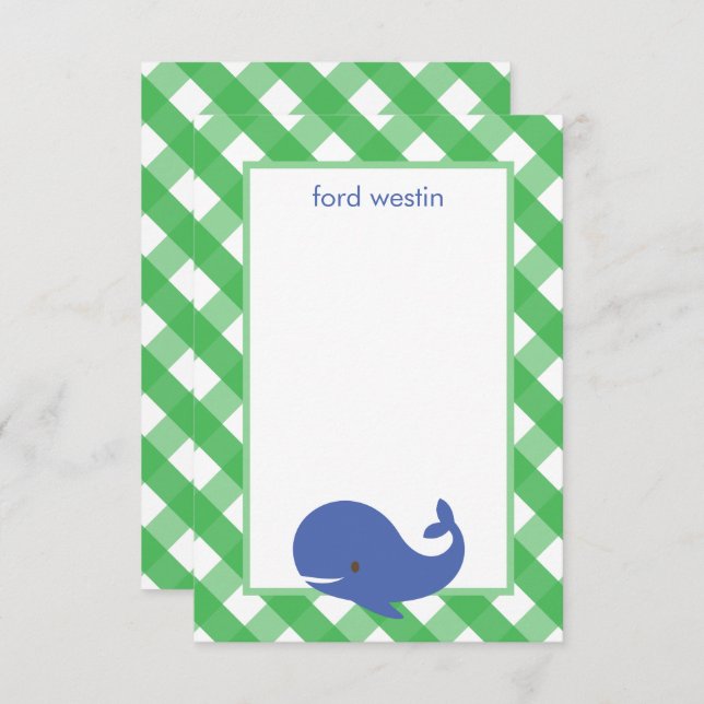 Gingham Whale Personalised Note Cards (Front/Back)