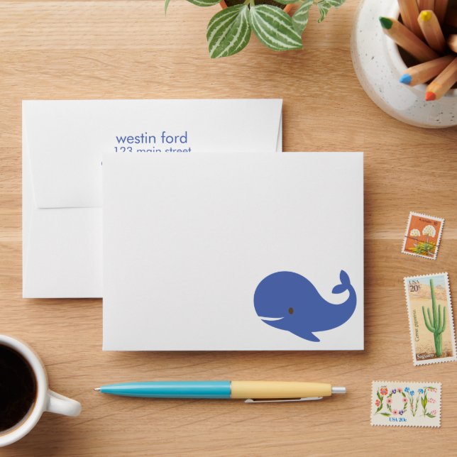 Gingham Whale Personalised Stationery Envelopes (Desk)
