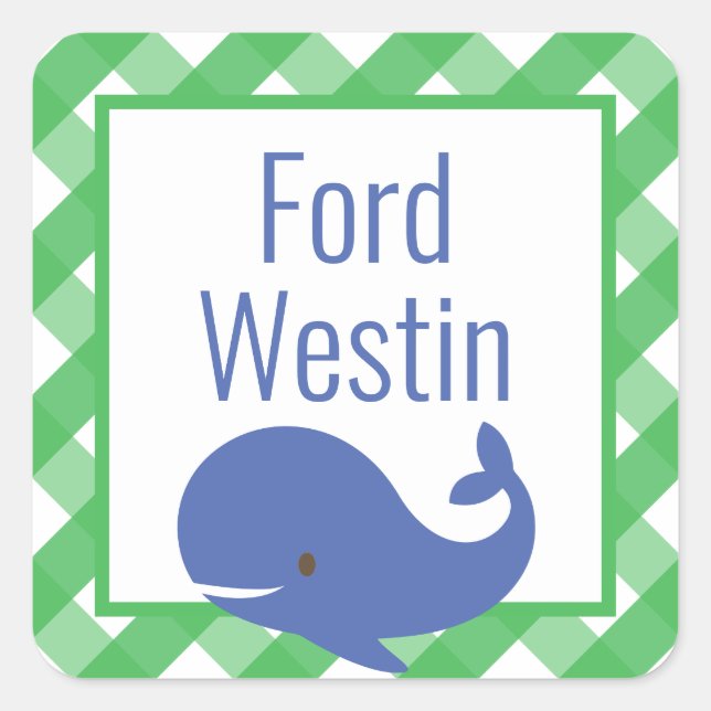 Gingham Whale Personalised Stickers (Front)