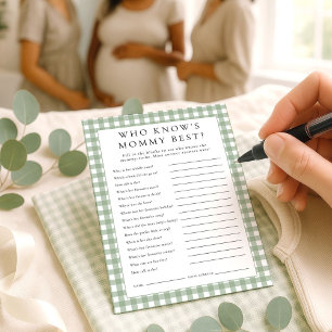 Gingham Who Knows Mummy Best Baby Shower Game card