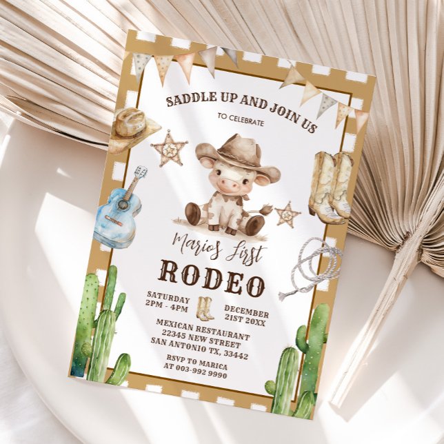 Gingham Wild West My First Rodeo Cowboy Birthday  Invitation (Creator Uploaded)