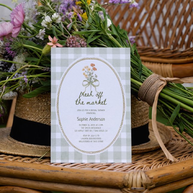 Gingham Wildflower Off The Market Bridal Shower Invitation (Creator Uploaded)