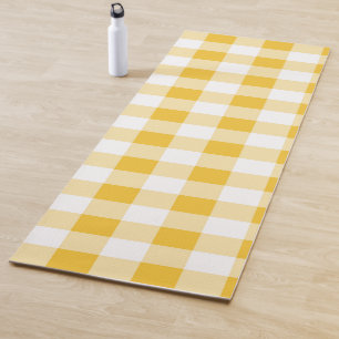 Gingham Yellow and White Pattern Yoga Mat