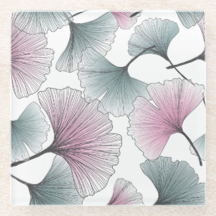 Gingko biloba hand-drawn. glass coaster