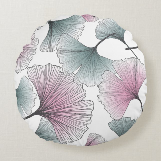 Gingko biloba hand-drawn. round cushion (Front)
