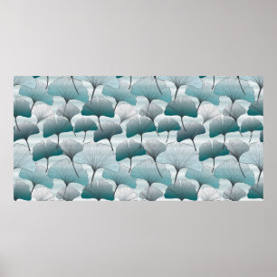 Gingko biloba seamless blue colors pattern.  poster
