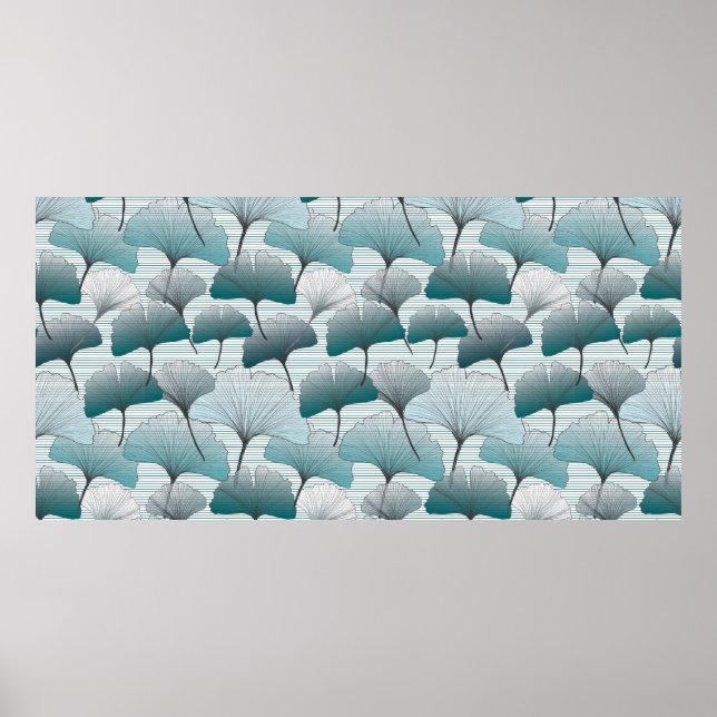 Gingko biloba seamless blue colors pattern.  poster (Front)