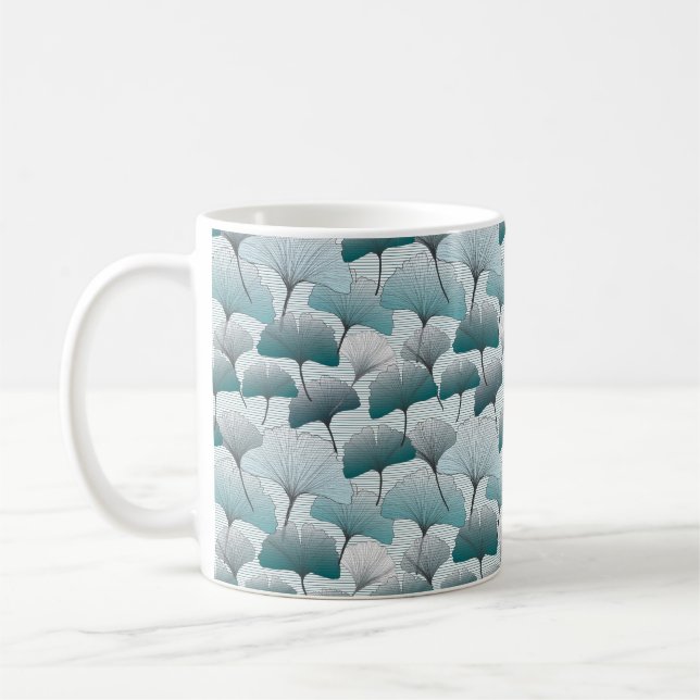 Gingko biloba seamless blue colours pattern.  coffee mug (Left)