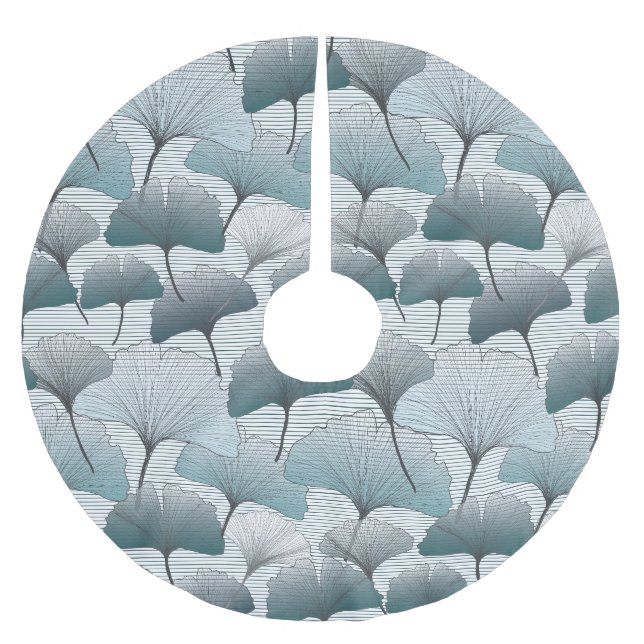 Gingko biloba, seamless blue pattern. brushed polyester tree skirt (Front)