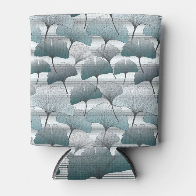 Gingko biloba, seamless blue pattern. can cooler (Front)