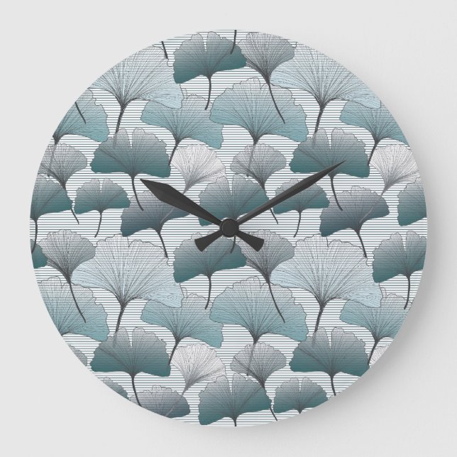 Gingko biloba, seamless blue pattern. large clock (Front)