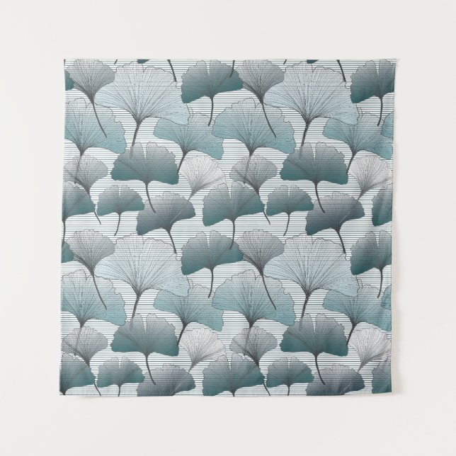 Gingko biloba, seamless blue pattern. tapestry (Front)