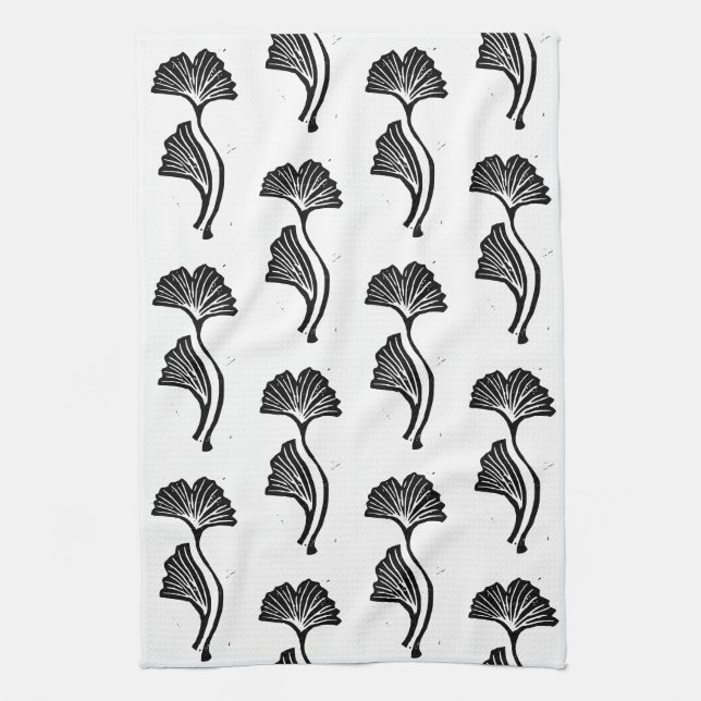Gingko Leaf Lino Print Kitchen Towels (Vertical)