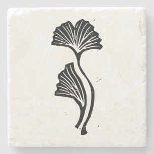 Gingko Leaf Lino Print Stone Coaster