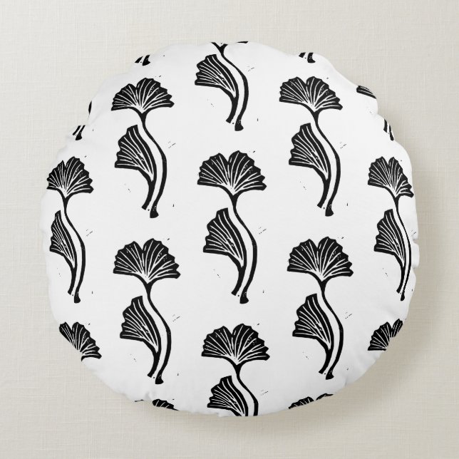 Gingko Leaf Lino Print Throw Pillow (Front)