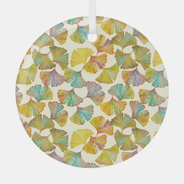 Gingko Leaves: Floral Abstract Art Glass Tree Decoration (Front)
