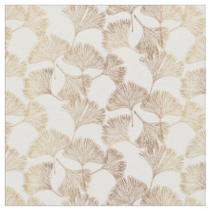 Gingko leaves gold on cream toile ivory wallpaper fabric