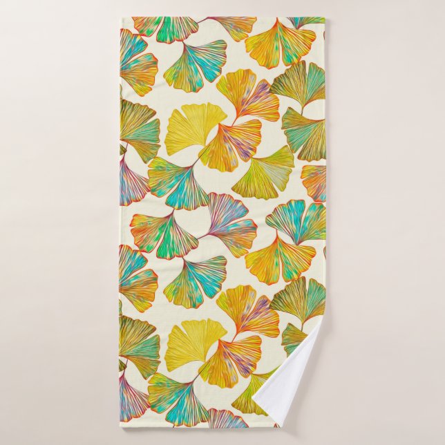 Gingko leaves on floor seamless pattern. Watercolo Bath Towel (Bath Towel)