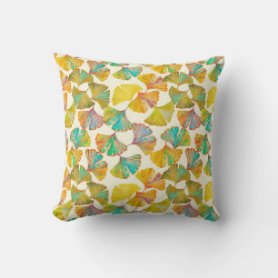 Gingko leaves on floor seamless pattern. Watercolo Cushion