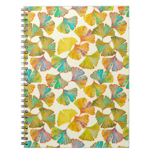 Gingko leaves on floor seamless pattern. Watercolo Notebook