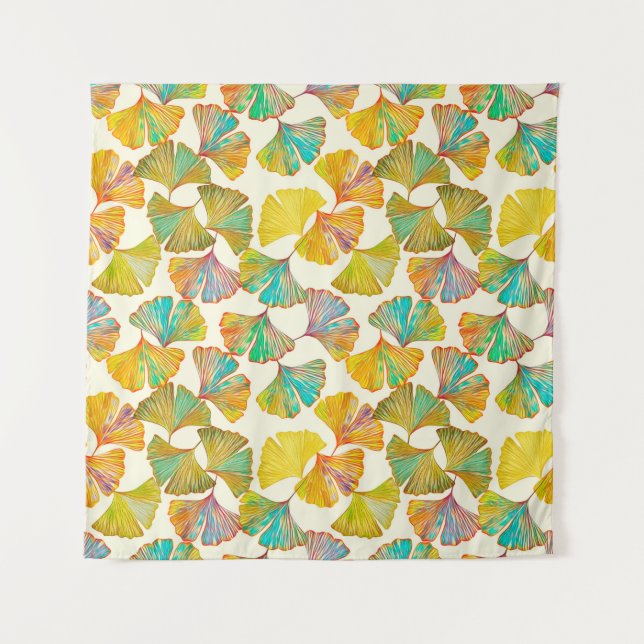 Gingko leaves on floor seamless pattern. Watercolo Tapestry (Front)