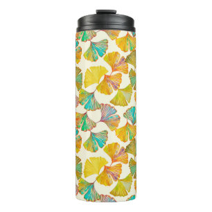 Gingko leaves on floor seamless pattern. Watercolo Thermal Tumbler