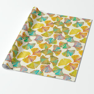 Gingko leaves on floor seamless pattern. Watercolo Wrapping Paper