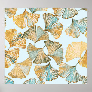 Gingko Leaves Watercolor Seamless Pattern Poster