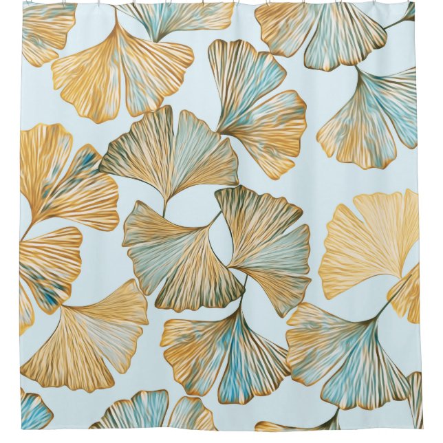 Gingko Leaves Watercolor Seamless Pattern Shower Curtain (Front)