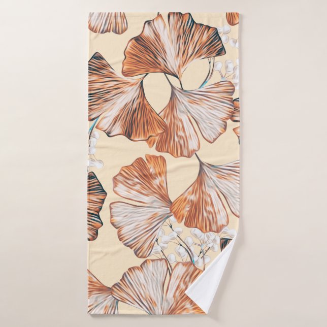Gingko with fruits seamless pattern. Watercolor fl Bath Towel (Bath Towel)