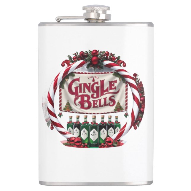 Gingle Bells Christmas Gin Display Hip Flask (Front)