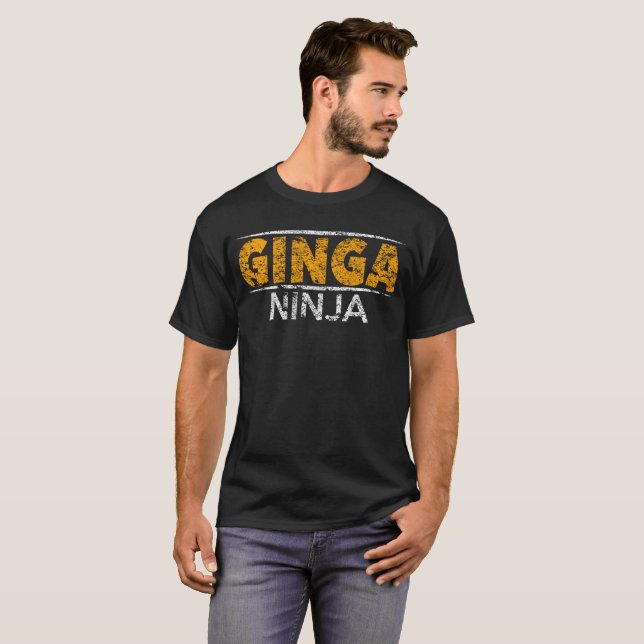Ginja Ninja Funny Ginger Red Head Distressed T-Shirt (Front Full)