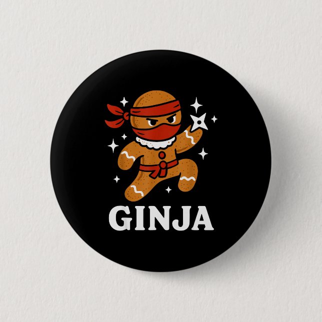 Ginjas Gingerbread Ninja Funny Christmas Cookie Bo 6 Cm Round Badge (Front)