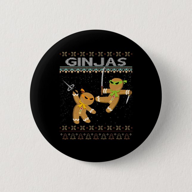 Ginjas Gingerbread Ninjas Funny Ugly Christmas  6 Cm Round Badge (Front)