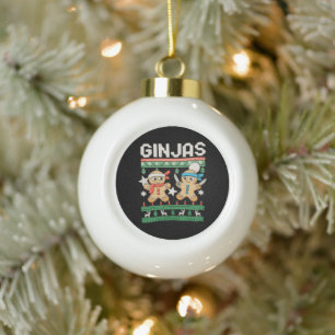 Ginjas Gingerbread Ninjas Ugly Christmas Xmas Ceramic Ball Christmas Ornament