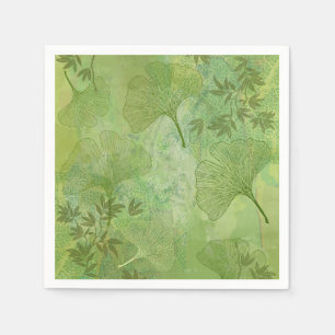 Ginkgo and Bamboo Leaves - Green Colors Napkin