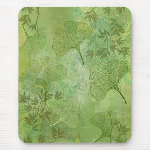 Ginkgo and Bamboo Leaves - Green Colours Mouse Pad
