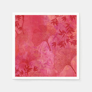Ginkgo and Bamboo Leaves - Red Colors Case Napkin