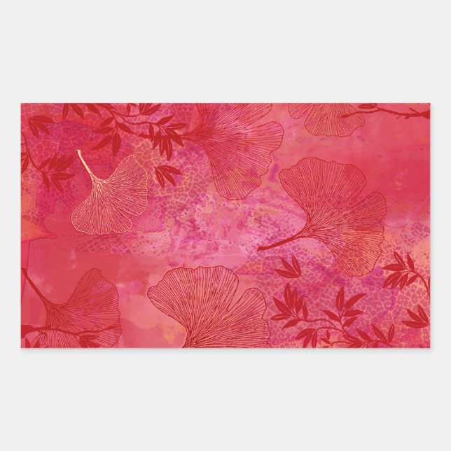 Ginkgo and Bamboo Leaves - Red Colours Case Rectangular Sticker (Front)