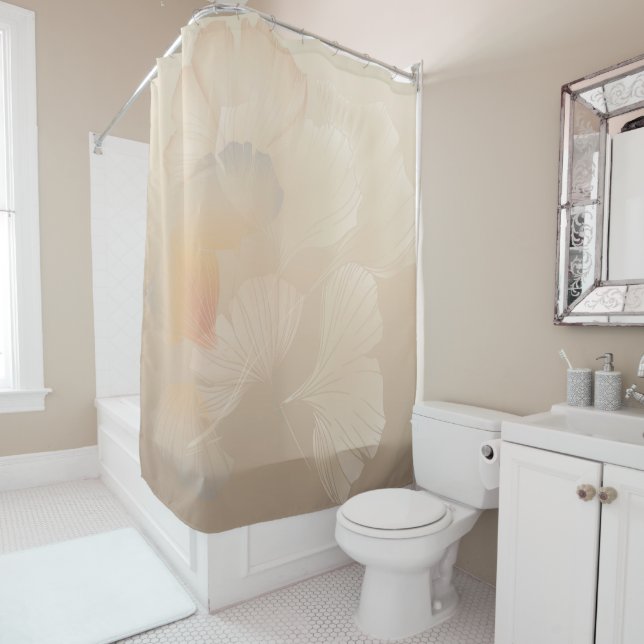 Ginkgo Biloba Botanical Abstract Graphic Art Blush Shower Curtain (In Situ)