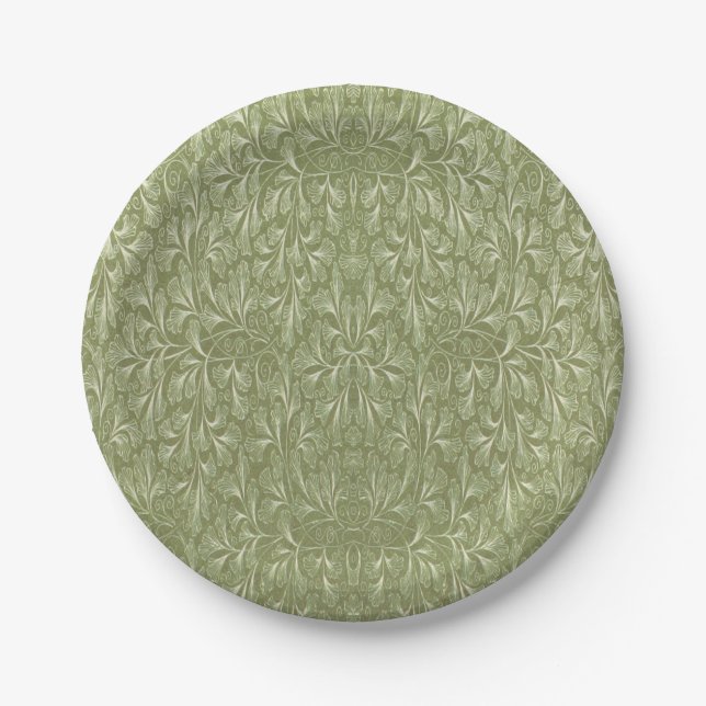 Ginkgo biloba leaf on Avocado green Paper Plate (Front)